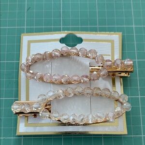 Rare beauty pink:clear beaded hair clips NEW